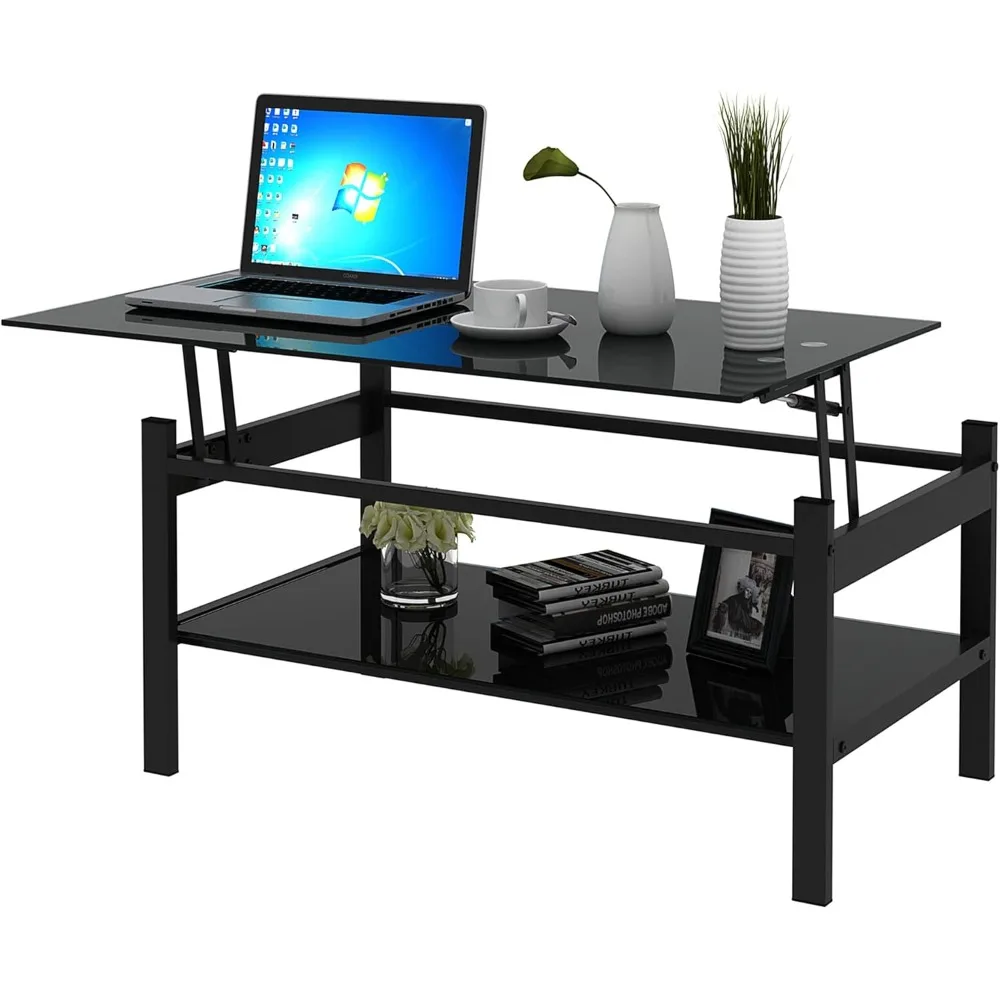 

Coffee Tables for Living Room, Modern Rectangle Tempered Glass Center Coffee Table with Storage, 220lbs Load-Bearing for Small S