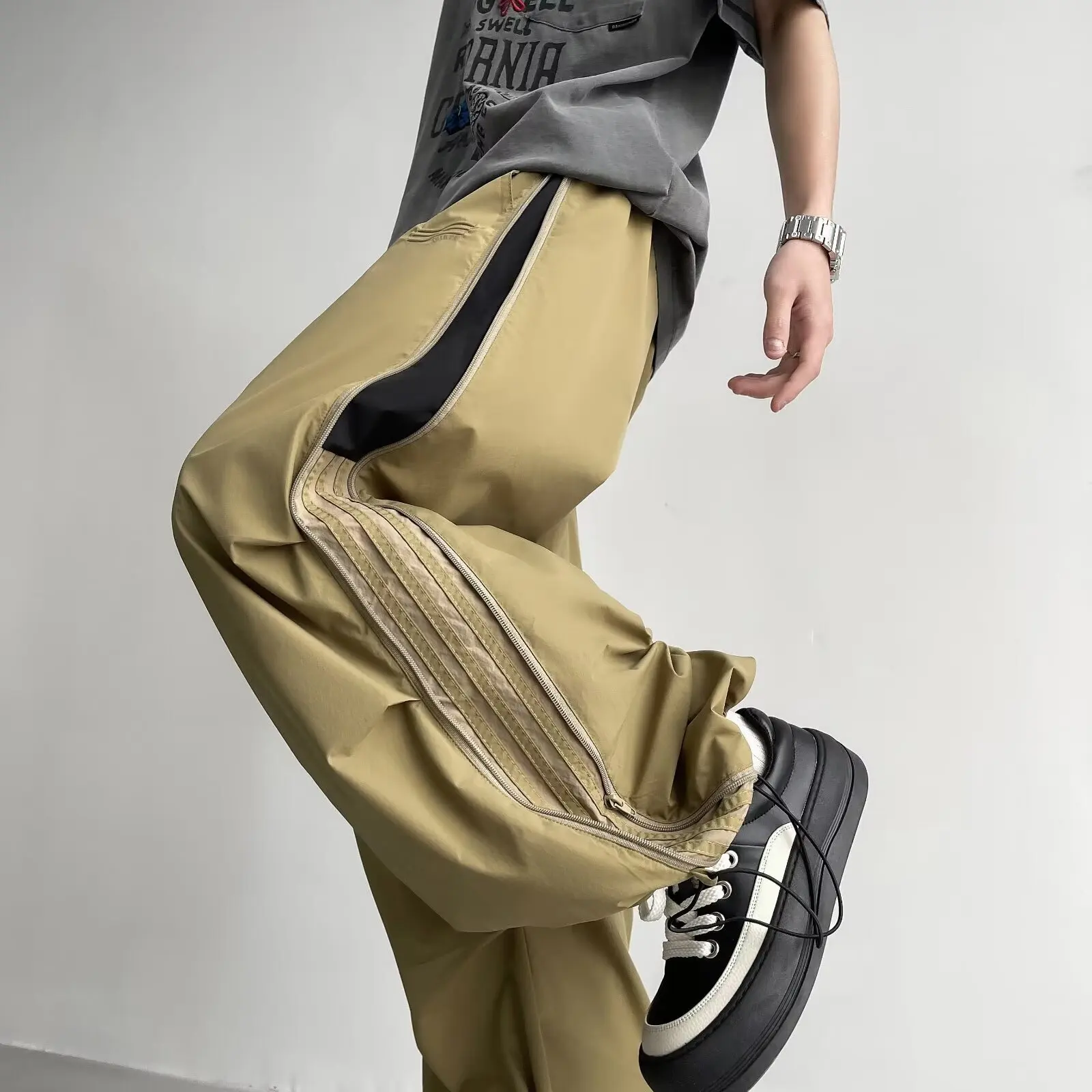 سراويل تسلق الجبال مقاومة للماء للرجال ، سراويل فضفاضة كاجوال واسعة الساق ، سراويل هجوم وظيفية ، ملابس الشارع الأمريكية في الهواء الطلق ، Y2K