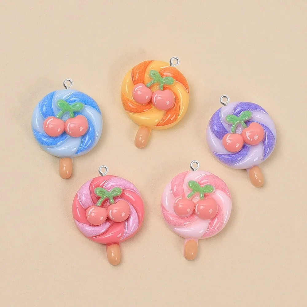 10Pcs Kawaii Lollipop Candy Resin Charms Pendants With Eye Pin DIY Earrings Bracelet Keychain Jewelry Making Findings Materials