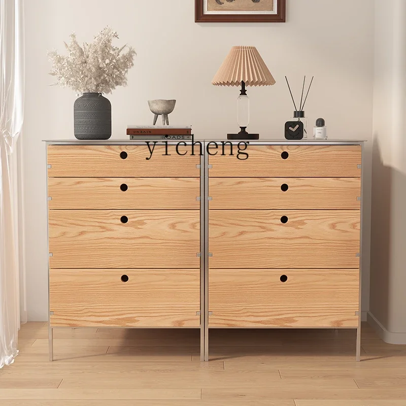 

stainless steel chest cabinet living room dining side cabinet modern wabi-sabi drawer solid wood storage light luxury locker