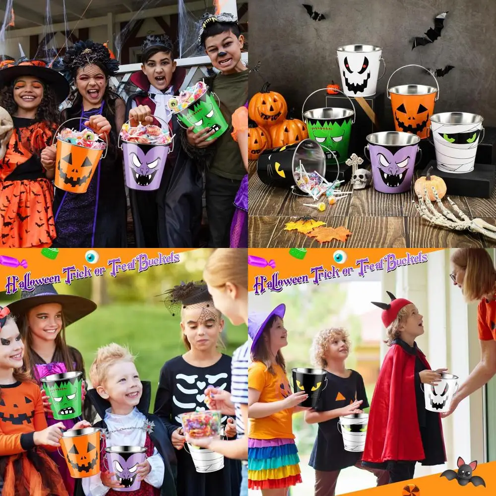 

Halloween Metal Buckets for Kids, 18-Pack Trick-or-Treat Pails with Handle, Pumpkin-Colored Party Favors for Children's Birthday