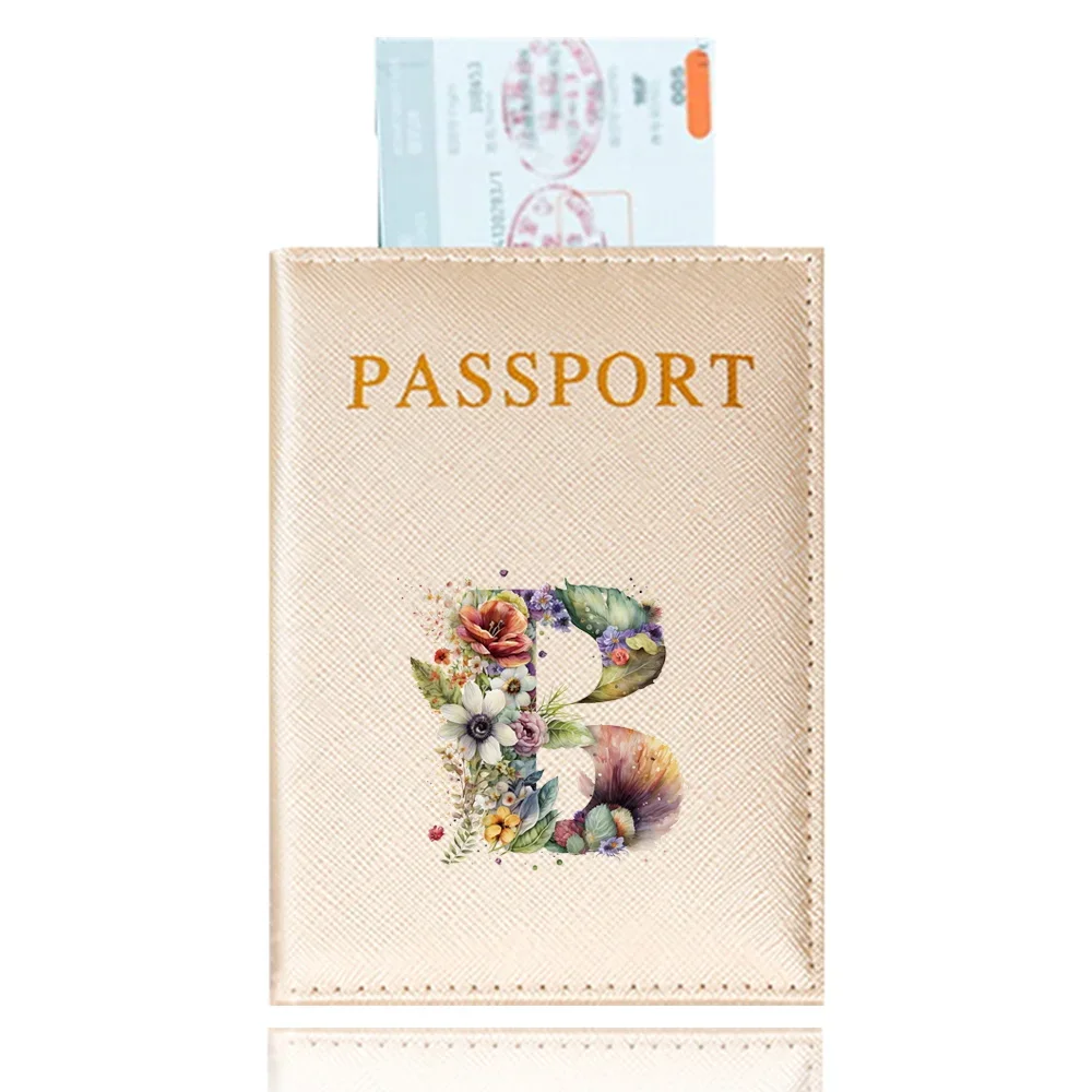 Capa para passaporte à prova d'água, carteira de viagem, cor dourada, cartão de identificação, porta-passaporte, porta-cartão de crédito, série com padrão de letras florais