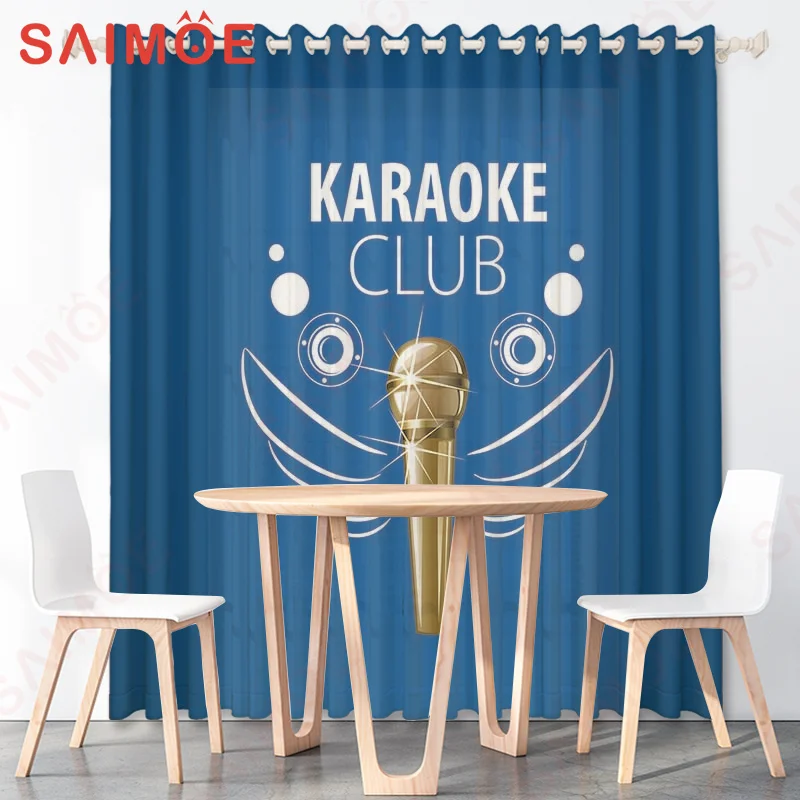 3D European and American Vintage Film Music Curtains Stand Drums Microphone Piano Thin Polyester Fabric Office Decoration Custom