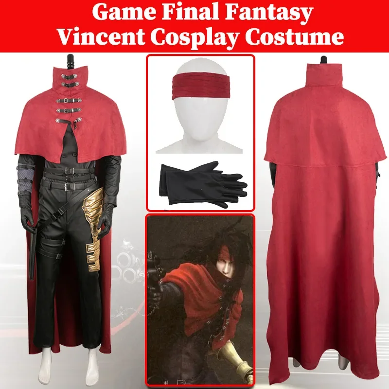 FF7 Vincent Valentine Cosplay Anime Costume Game Final Cosplay Fantasy Disguise Costume Headband Cloak Outfit Halloween Men Suit