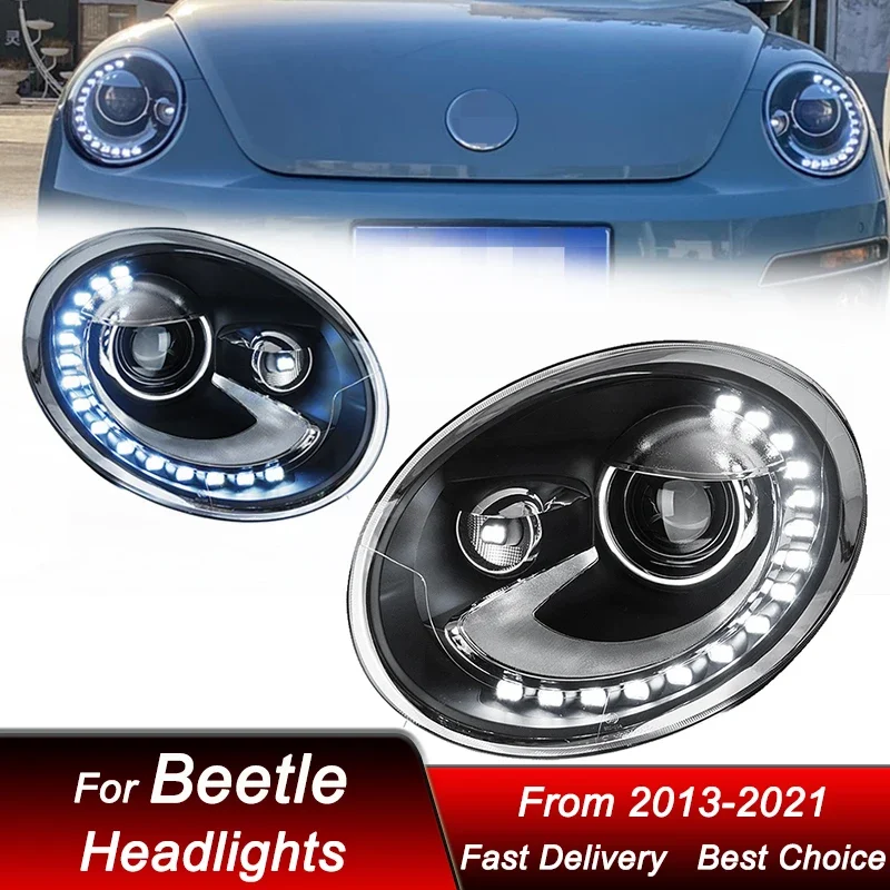 

Поп-автомобильные светодиодные фары для Volkswagen VW Beetle 2013-2021, полностью светодиодные автомобильные фары в сборе, аксессуары для линз проектора