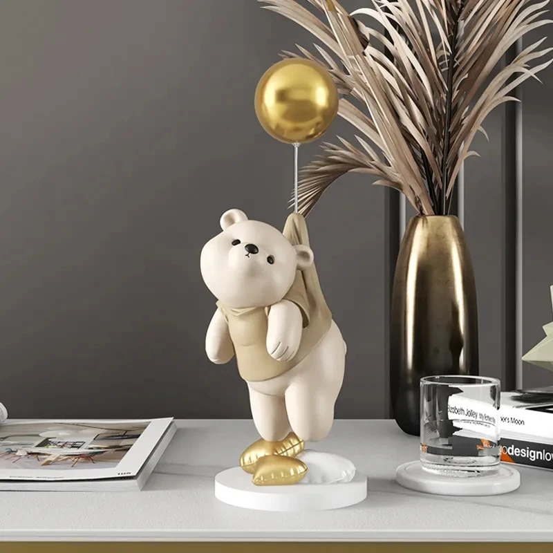 Creative Balloon Polar Bear Resin Ornaments Home Decor Crafts Statue Office Desk Figurines Decoration Bookcase Sculpture Craftsd