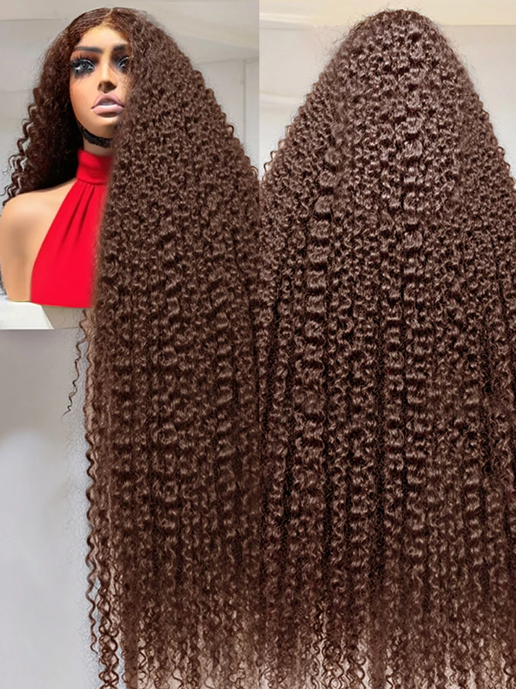 30 40 بوصة الشوكولاته البني 13x6 شعر بشري مجعد الدانتيل الباروكات الأمامية 13x4 موجة عميقة شعر مستعار ملون للنساء 250% الكثافة قبل قطعها #1