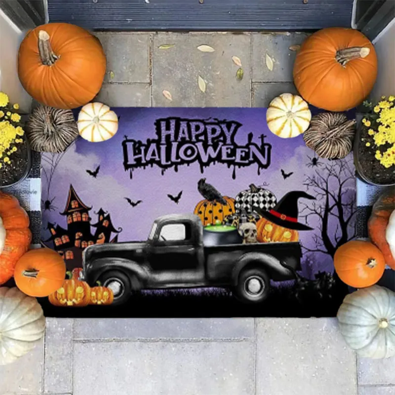 

Набор из 2 предметов для двери на Хэллоуин, тыквенная карета и летучие мыши, нескользящий коврик для кухни/прихожей, прочный напольный коврик