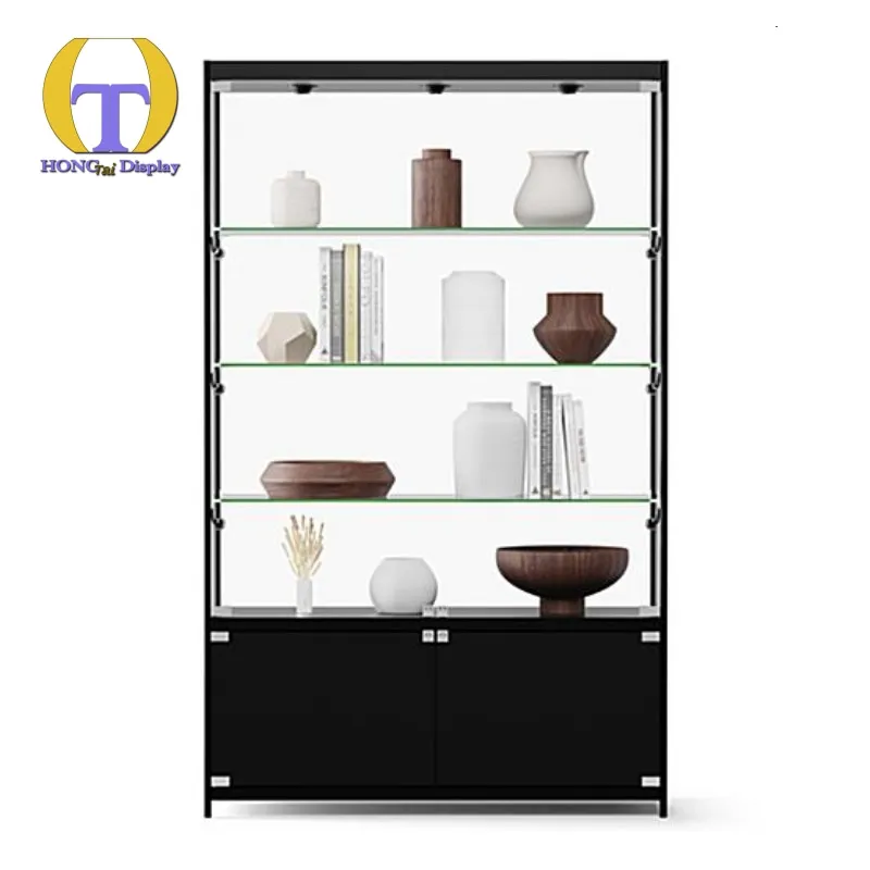 Custom.Freestanding Glass Showcase Display Storage Cabinet at Bottom With Spot&Down Light Glass Display Counter for Display Anti