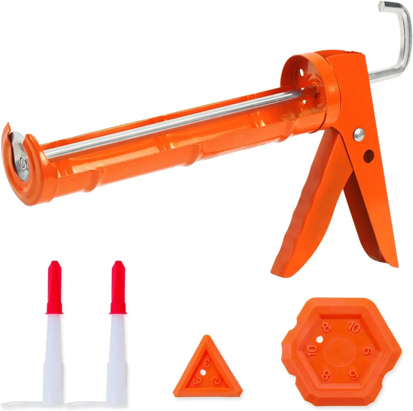

Caulk Gun No Drip, Sealant Finishing Tool Grout Scraper for Kitchen Bathroom Window Sink Joint, 10:1 Thrust Ratio, Orange