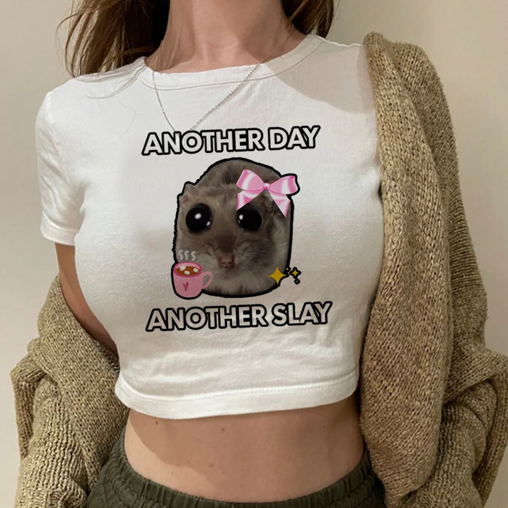 

Sad Hamster aesthetic fairy grunge gothic crop top Woman graphic Kawaii goth yk2 tshirt cropped