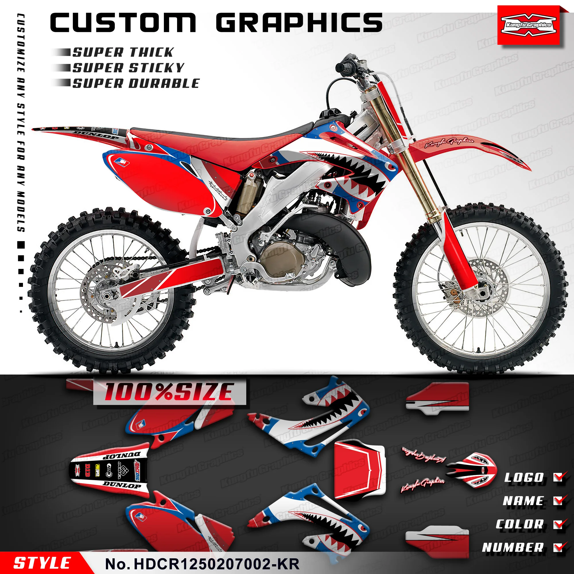 

KUNGFU GRAPHICS Motorcycle Graphics Glossy Laminate for Honda CR125 CR250 2002 2003 2004 2005 2006 2007, HDCR1250207002-KR