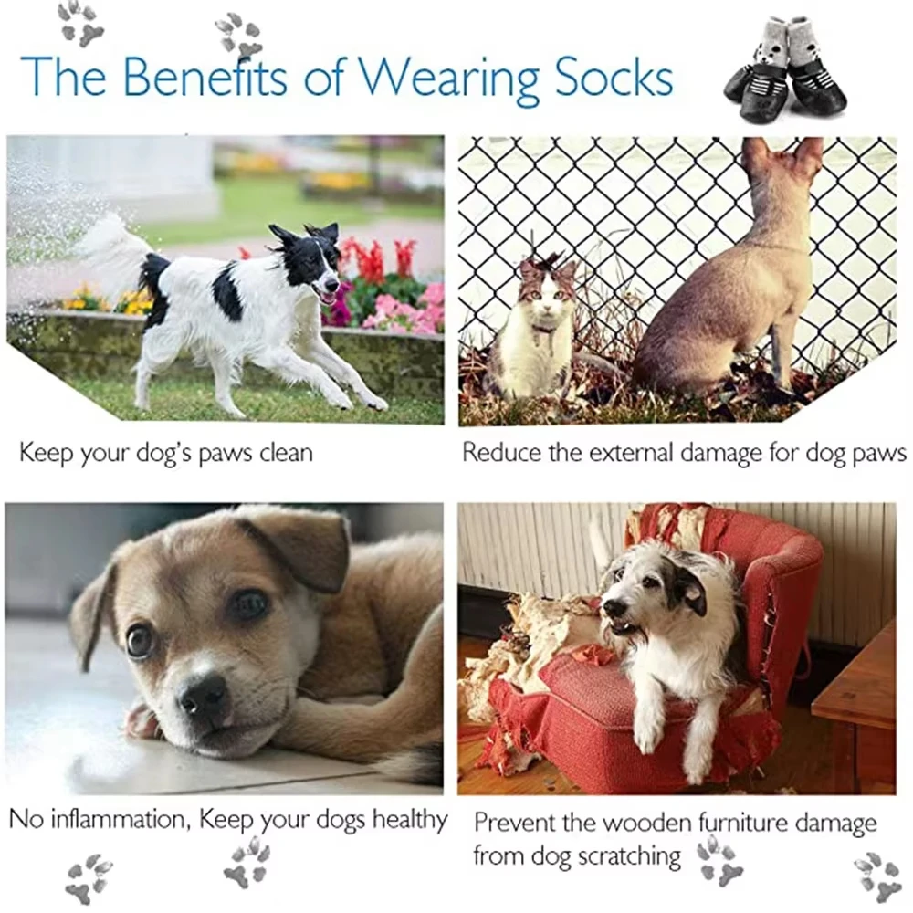 Pet Socks for Small Dog Cat, Non-Slip Dog Socks with Adjustable Paw Protection Winter Knitting Warm Sock (Blue Red Black)