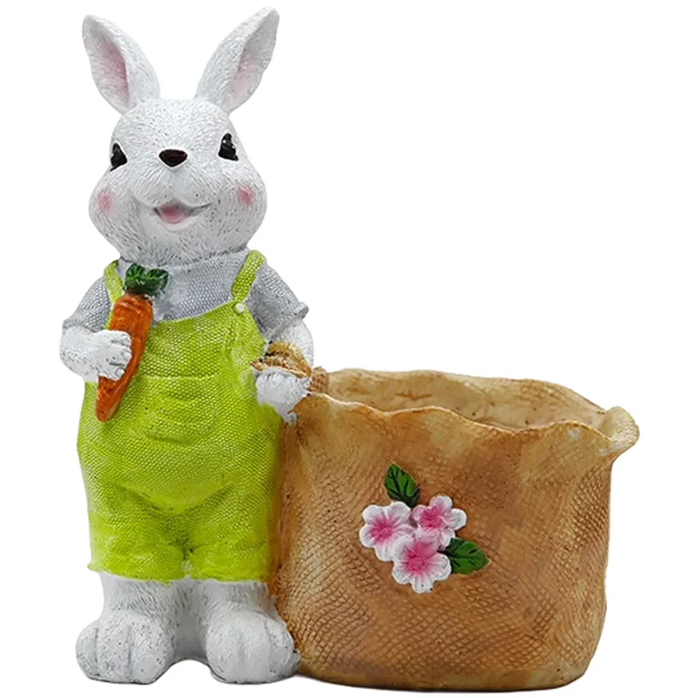 Resin Bunny Flower for Outdoor For Lawn Yard Garden Decoration with Drainage Holes to Avoid Water Accumulation