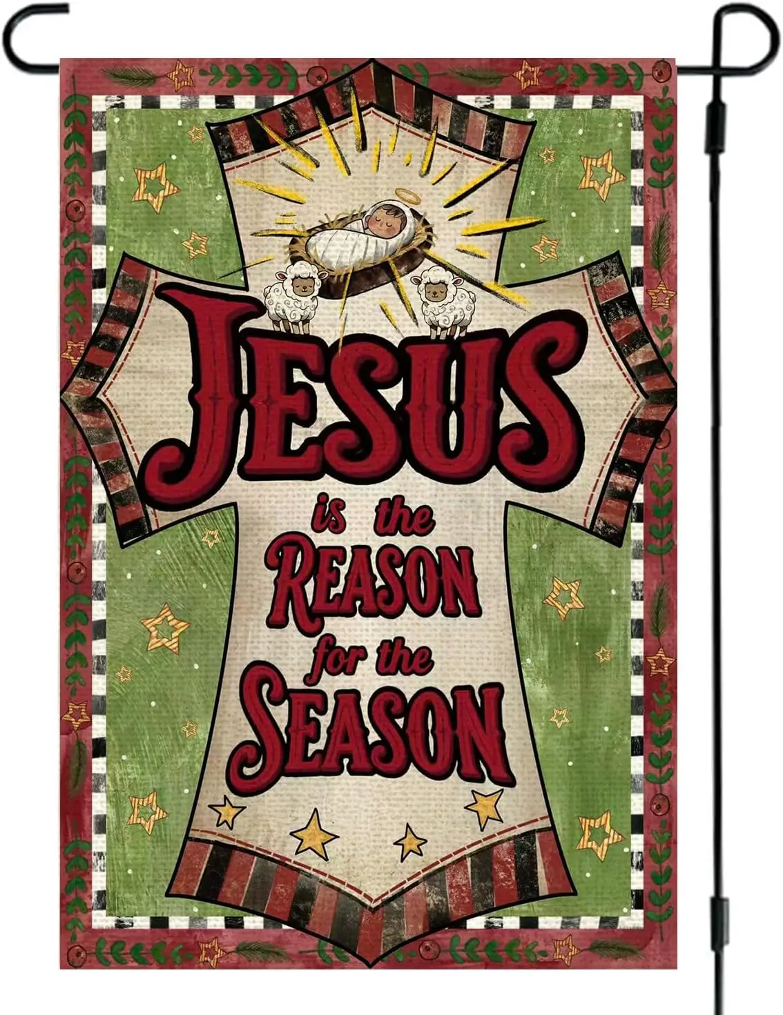 Christmas Jesus is the Reason for the Season Garden Flag 12x18 Inch Double Sided Outside Winter Christian Cross Religious Ou PPM