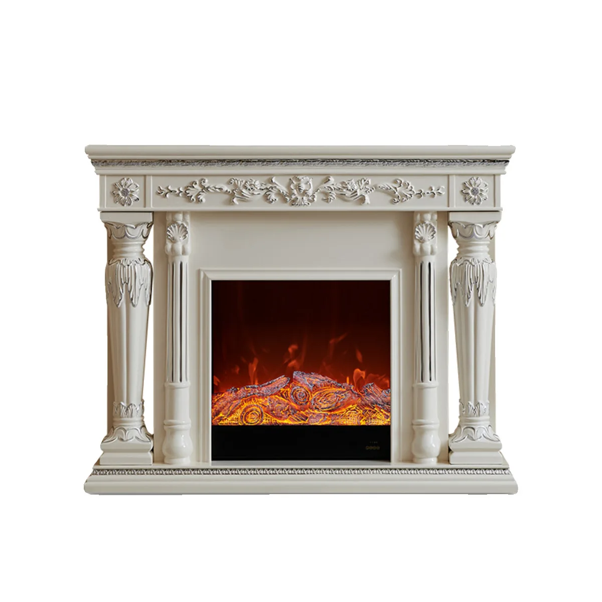 Fireplace decorative cabinet retro white, American family villa living room simulation flame heating