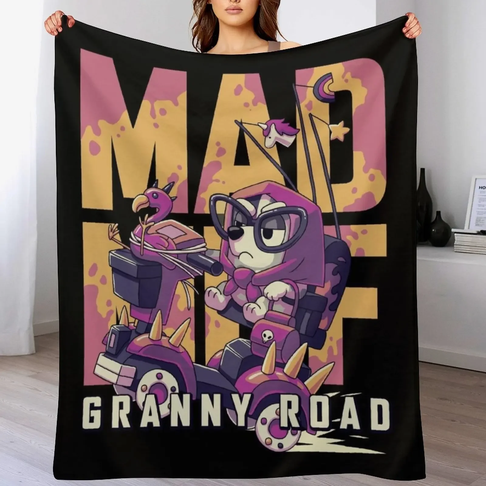 

Mad Muf: Granny Road // Muffin Heeler, Aussie dog, Bingo, Bandit, Chilli Throw Blanket funny gift Polar Beautifuls Blankets