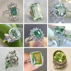 Fashion Gorgeous Large Green Stone Women's Wedding Ring Noble Crystal Engagement Jewelry Gifts Classic  Anniversary Jewelry