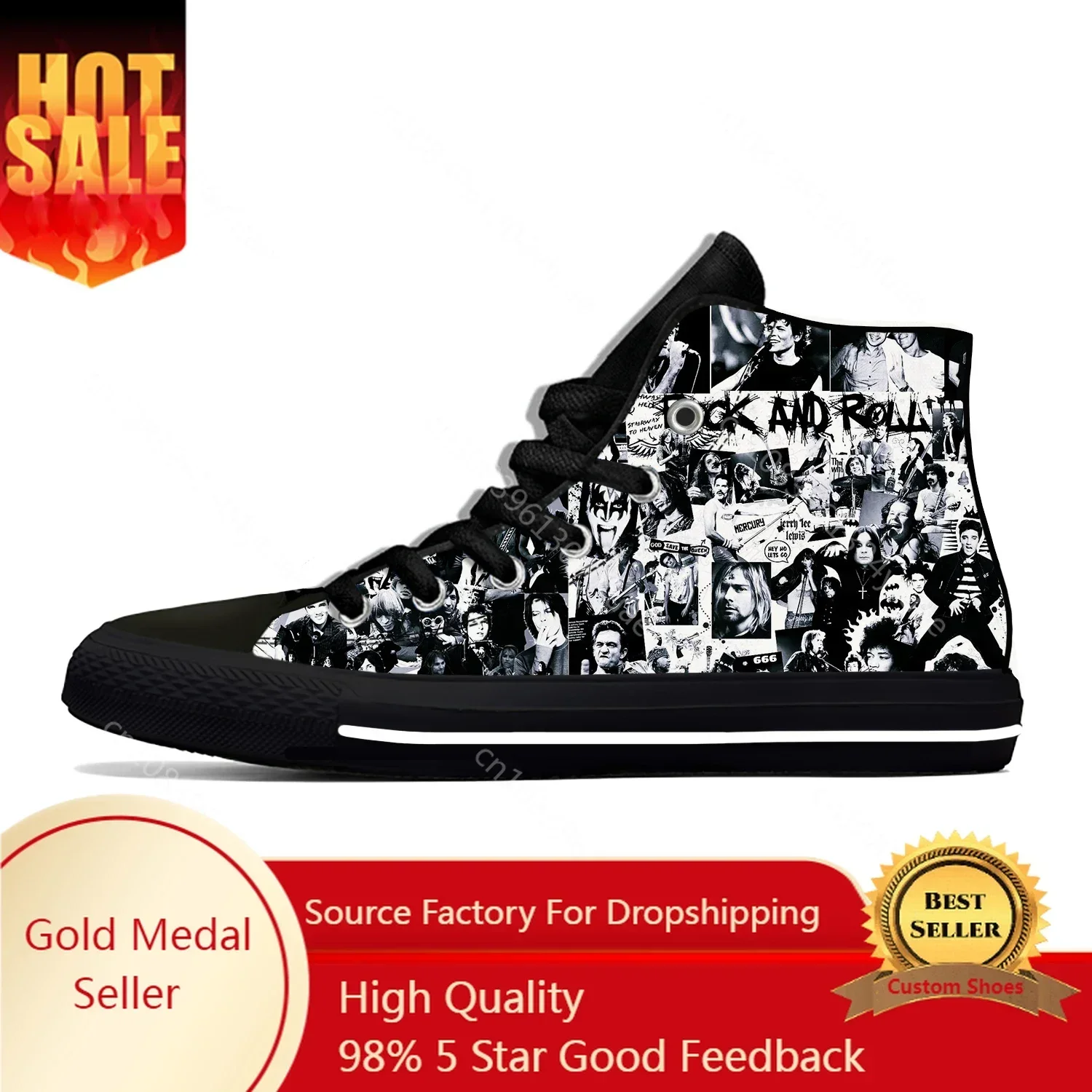 

Rock N Roll Rock Band Music Singer Guitar Fashion Casual Shoes High Top Lightweight Board Shoes Breathable Men Women Sneakers