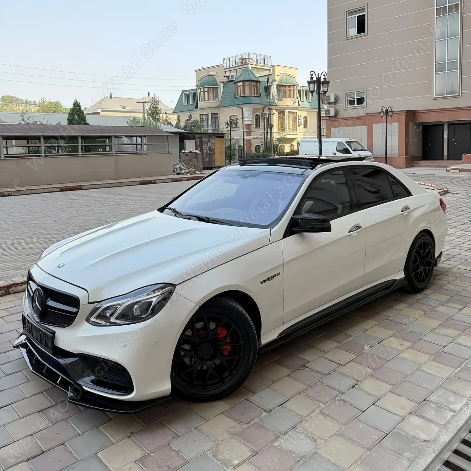 Gloss Black Car Front Bumper Lip Spoiler For Mercedes Benz W212 S212 E Class Facelift 2013 2014 2015 Body Kit Tuning Splitter view 3