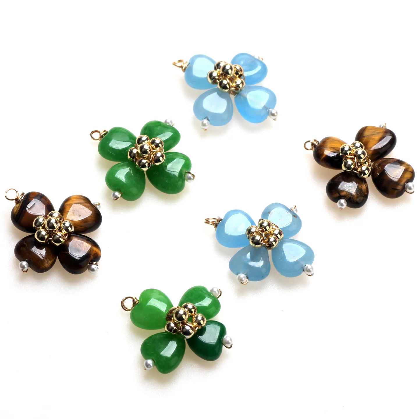 

2Pcs/Lot 3Color Heart Natural Stone Bead Copper Wire String Flower Pendant DIY Bracelet Necklace For Jewelry Making Accessories