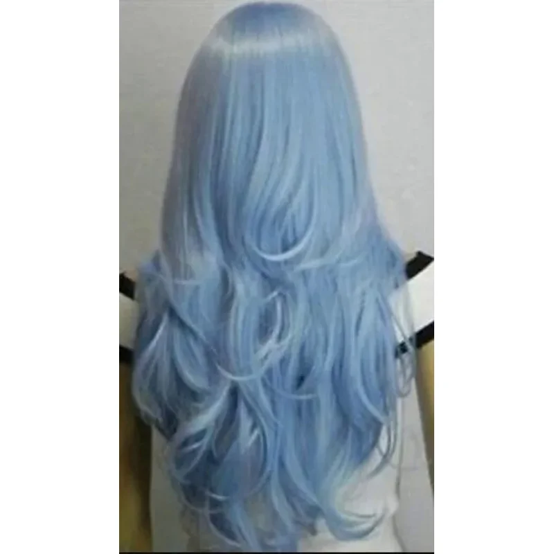 Peluca larga de cosplay para mujer, color azul claro, 88