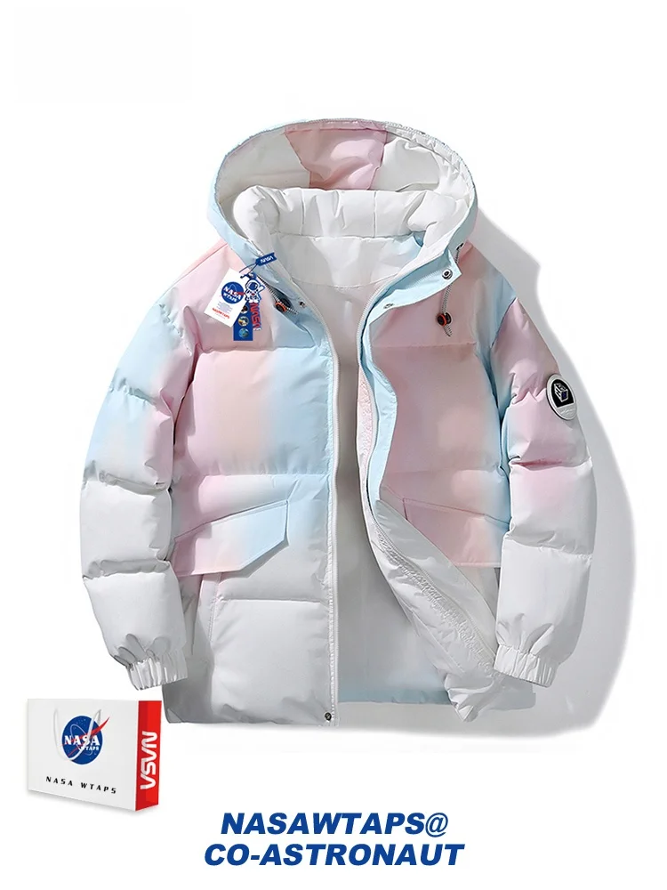 

Warm Cotton Jaet with Hood for Men adient Color Winter Coat Youth Faion Thiened Casual Sle Polyester Fiber