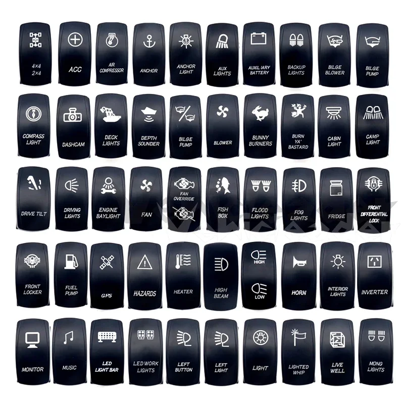 Universal 12V 24V Marine เรือ Rocker Switch สลับ 5Pin SPST / 7Pin DPDT สวิตช์เปิด-ปิดพร้อมไฟ LED สีฟ้าสําหรับรถบรรทุก Marine