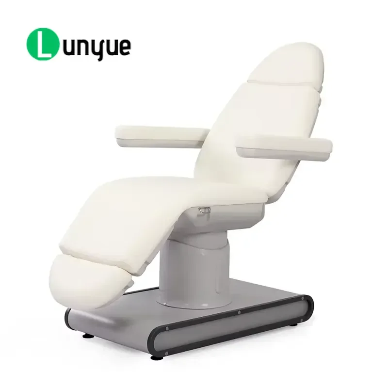 White Electric Massage Bed Tri Motor Modern Facial Spa Beauty Table for Clinic Medical Use with Light High Quality