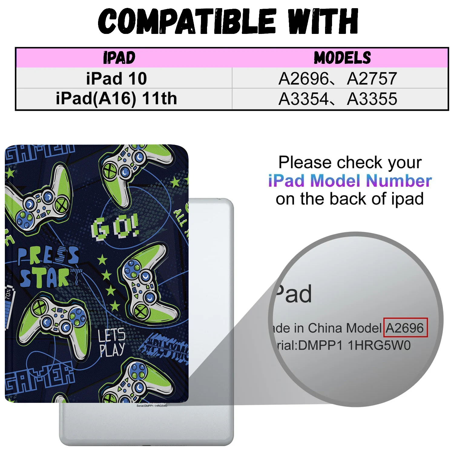 Video gamepad graffiti Foldable tpu protective Case for Apple iPad 10th 11th gen 3354 3355 2696 2757 tablet cover with Pen Holde