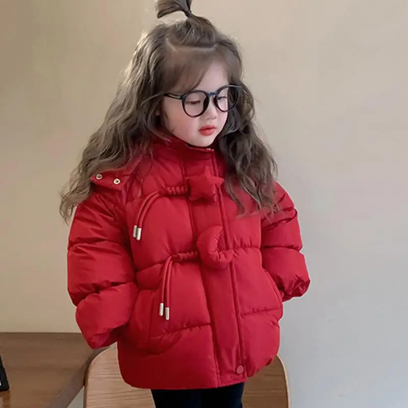 

Child Winter Cotton-Padded Jacket Thicken Girl Autumn Hooded Coat Tops Pants Keep Warm Kawaii Fashion New Style Casual Clothing