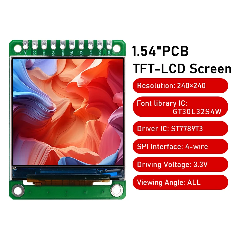 1.54 inch color TFT display module HD IPS 240x240 with font library square screen st7789 driver SPI color screen