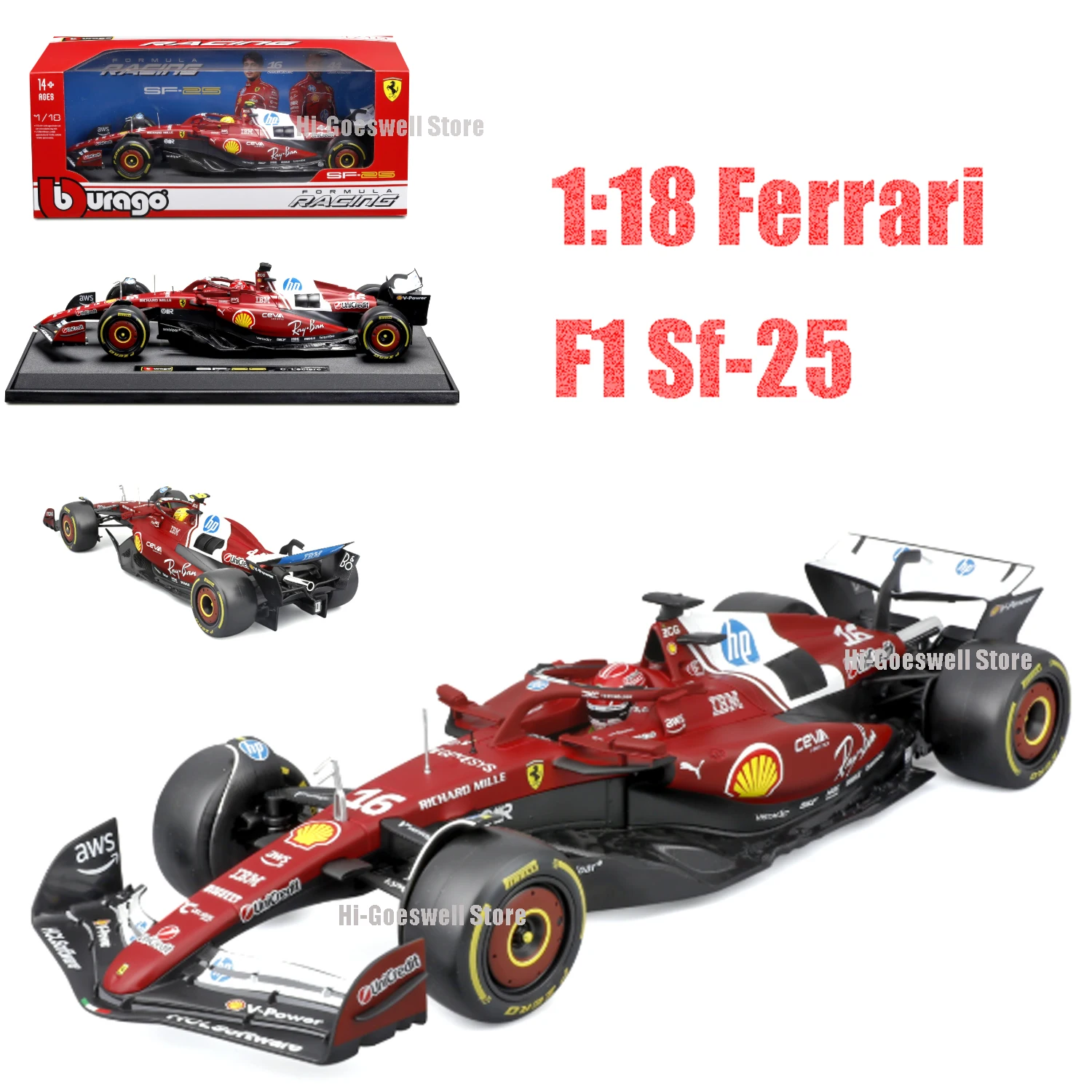 New In Stock 1:18 Bburago Sf-25 #16 Leclerc Charles #44 Lewis Hamilton Alloy Model Miniature Diecast Ornament Custom