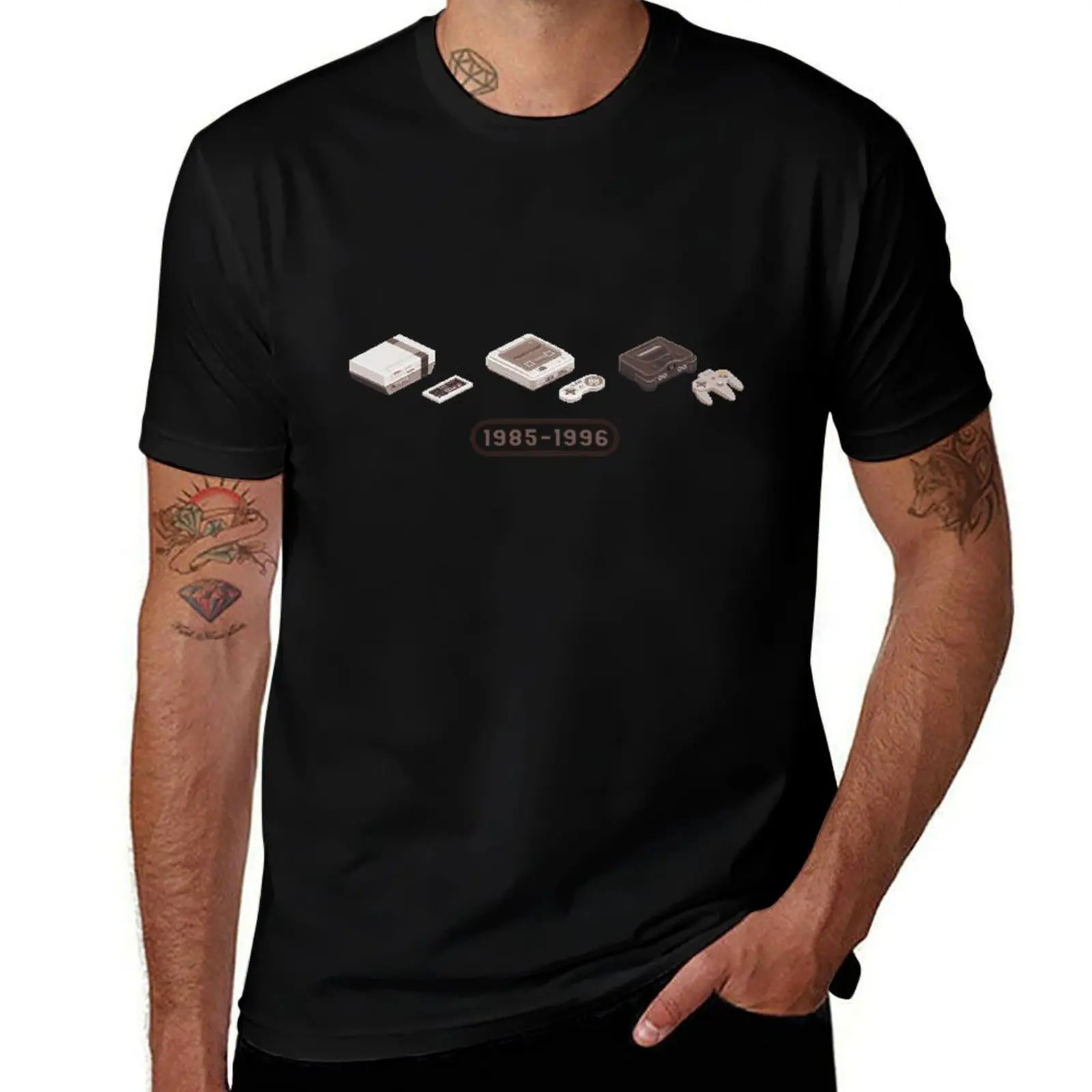 NES SNES N64 Consoles Sepia 1985-1996 T-Shirt Non-Shrink Basic Cotton T-Shirt