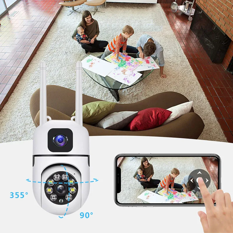8MP Wifi Surveillance Camera Dual Lens Outdoor lP Camera PTZ Dual Screen CCTV camera  Color Night Vision Security Protection Cam