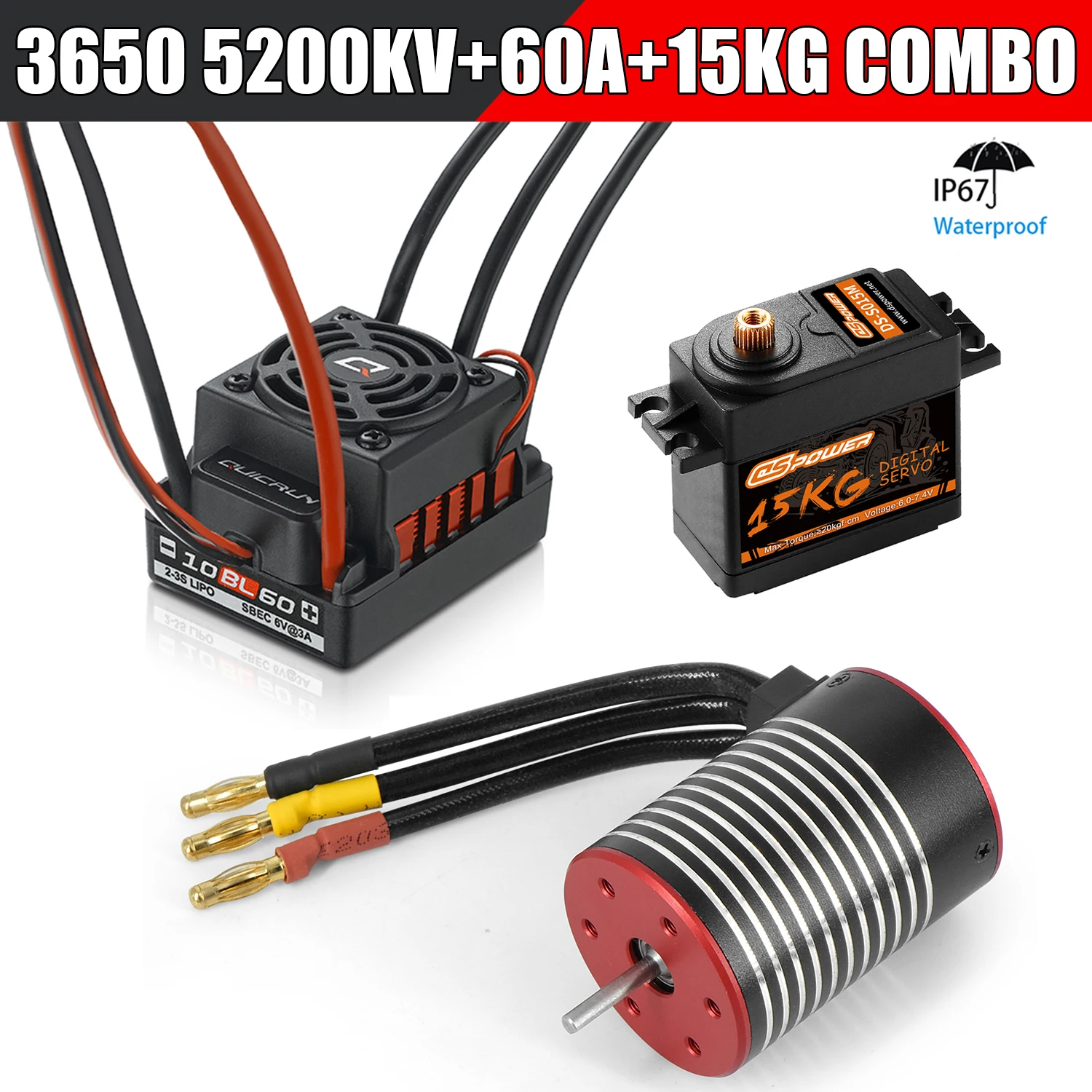 Hobbywing Quicrun WP-10BL60 Esc 3650 Serie Borstelloze Waterdichte Motor 15Kg Digitale Servo Combo Voor 1/10 1/12 Rc Auto Wltoys
