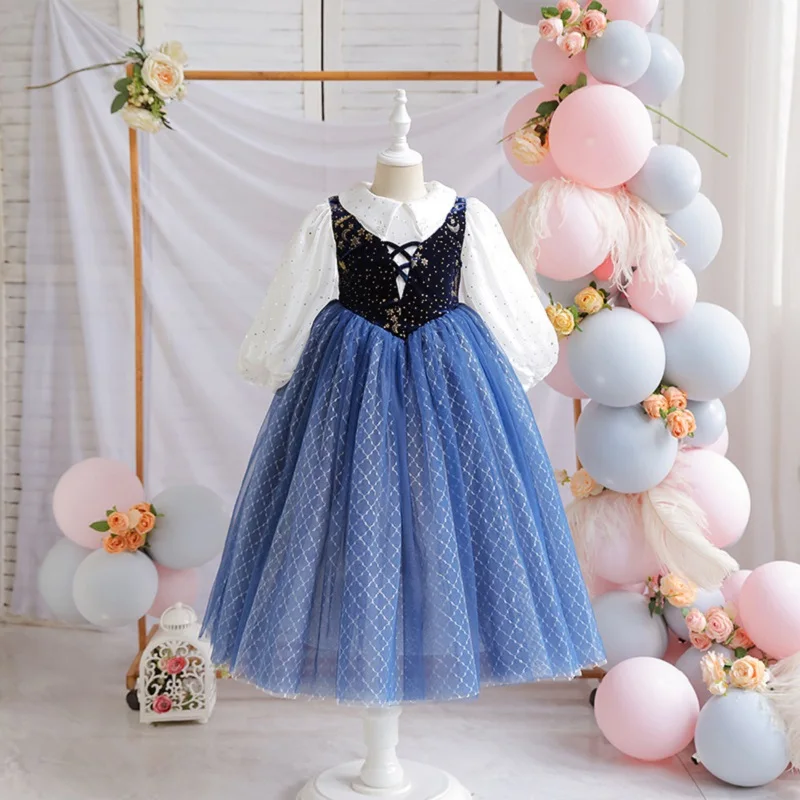 Anna Frozen Queen Dress Children Spring and Autumn Halloween Cosplay Formal Occasion Princess Dresses for Girls birthday Party