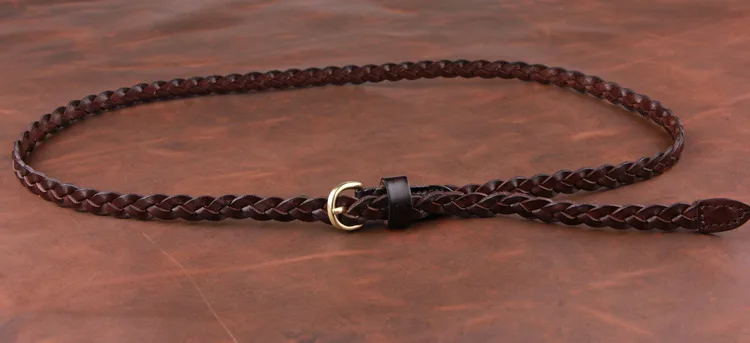 Cinturón trenzado de cuero versátil para mujer, hebilla de pin de estilo coreano, cinturón de cuero fino, cinturón de piel de vaca con capa para la cabeza
