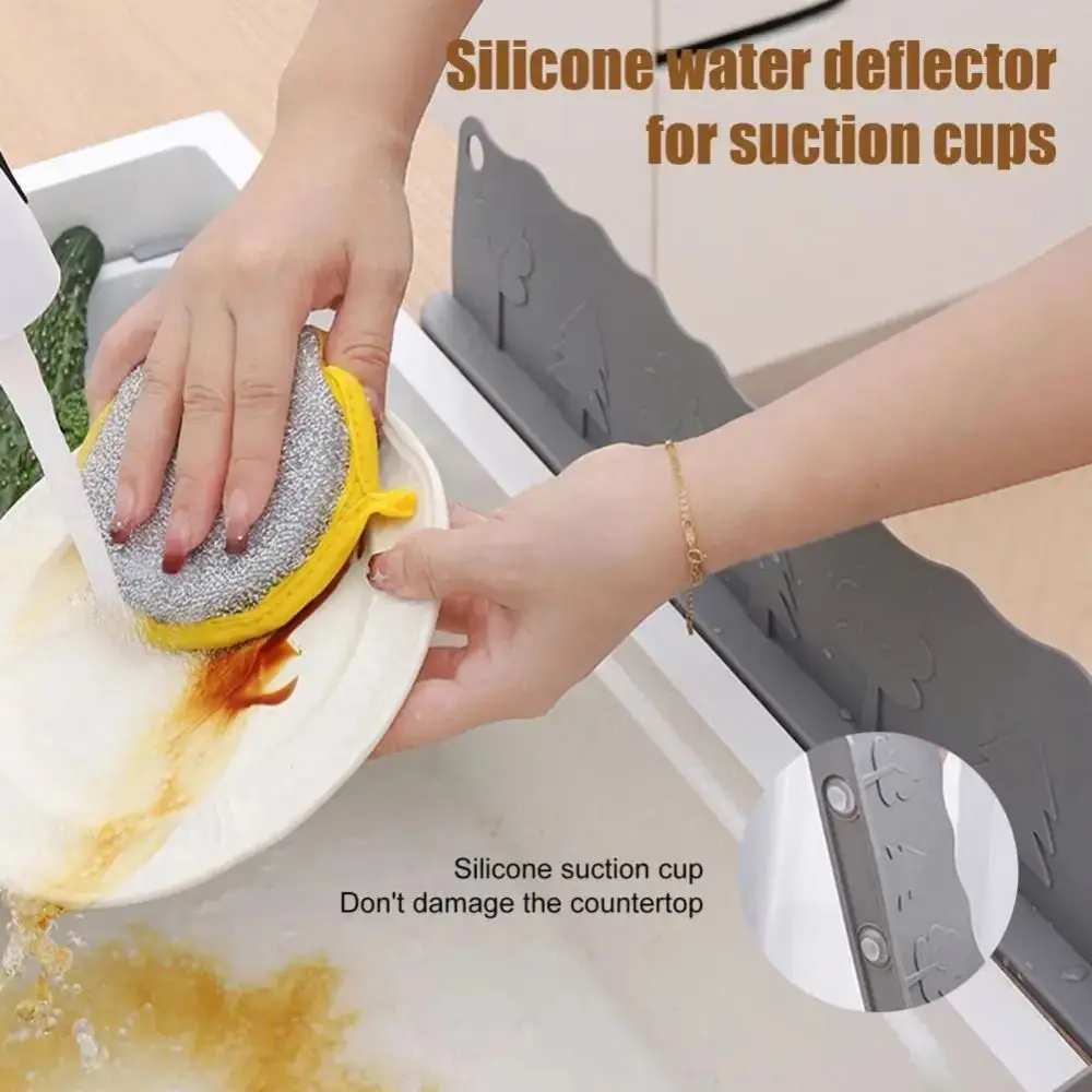 

Reusable Kitchen Water Baffle Flexible Soft Water Baffle Plate Suction Cup Base Practical Water Blocking Board Household
