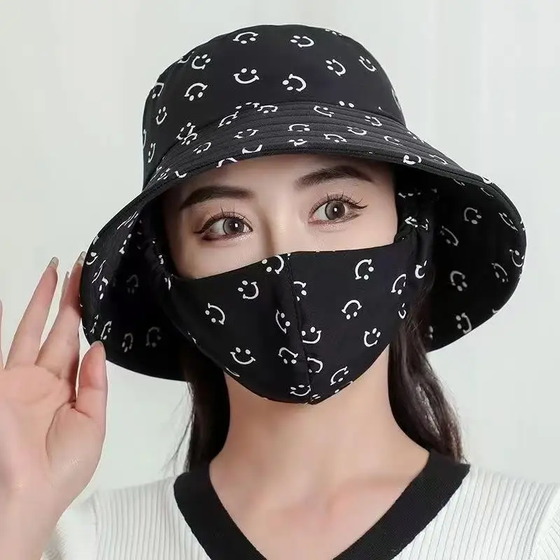 

Women's Floral Sun Hat Inteated Face Mask Tea Piing Bike Riding UV Protection Outdoor Hat round Top Cap Summer Season