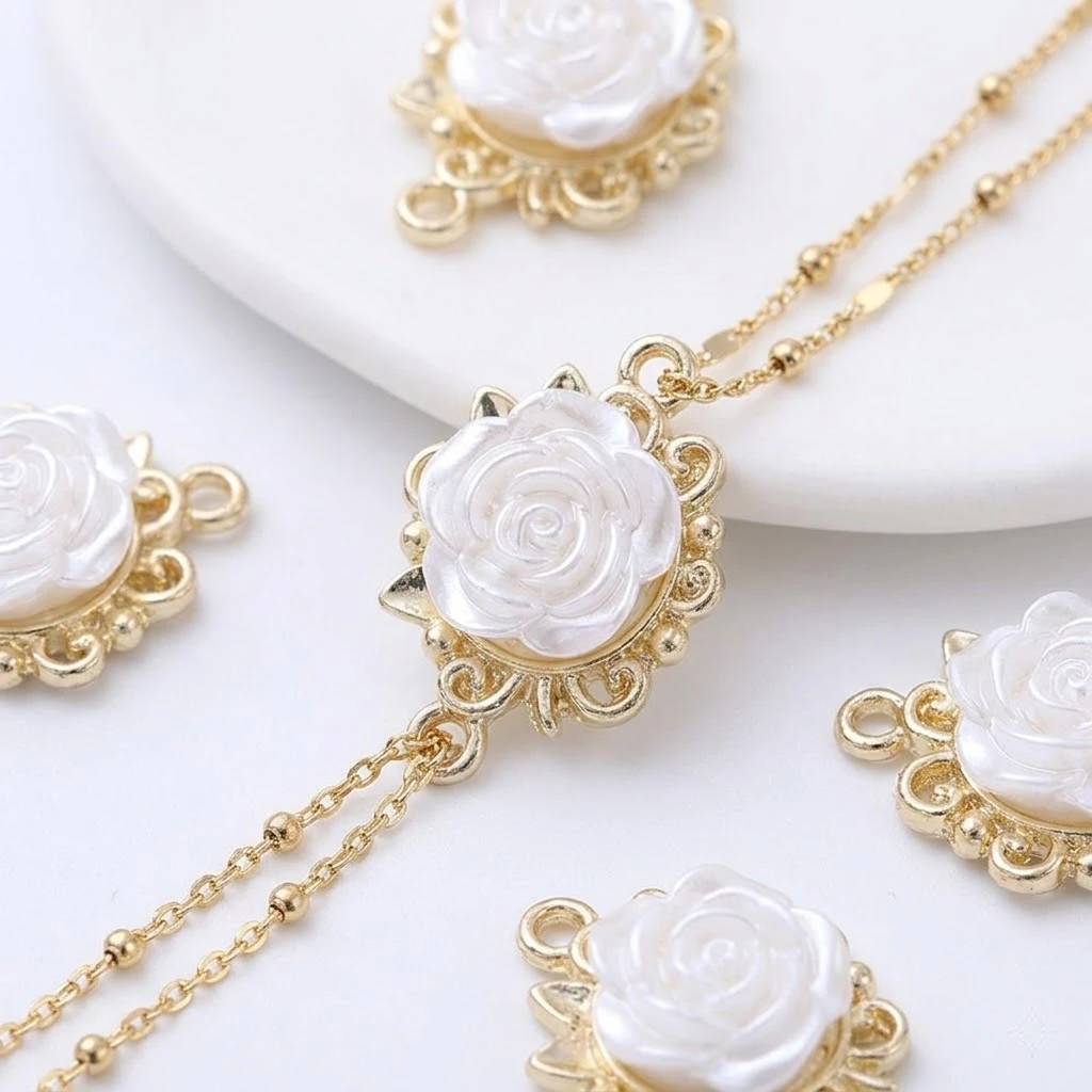10 Stück Rosen-Anhänger, 3D-Blumen-Verbindungsanhänger, Valentinstag-Verbindungsstücke, Doppelschlaufen-Anhänger für die Schmuckherstellung – Detail 4