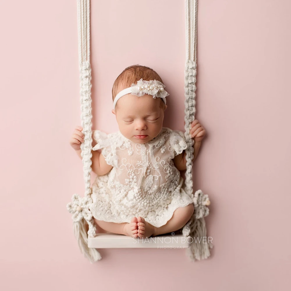 Newborn Photography Props Cotton Rope Weaving Wooden Swing Children\'s Photography Shootsession Posing Aid