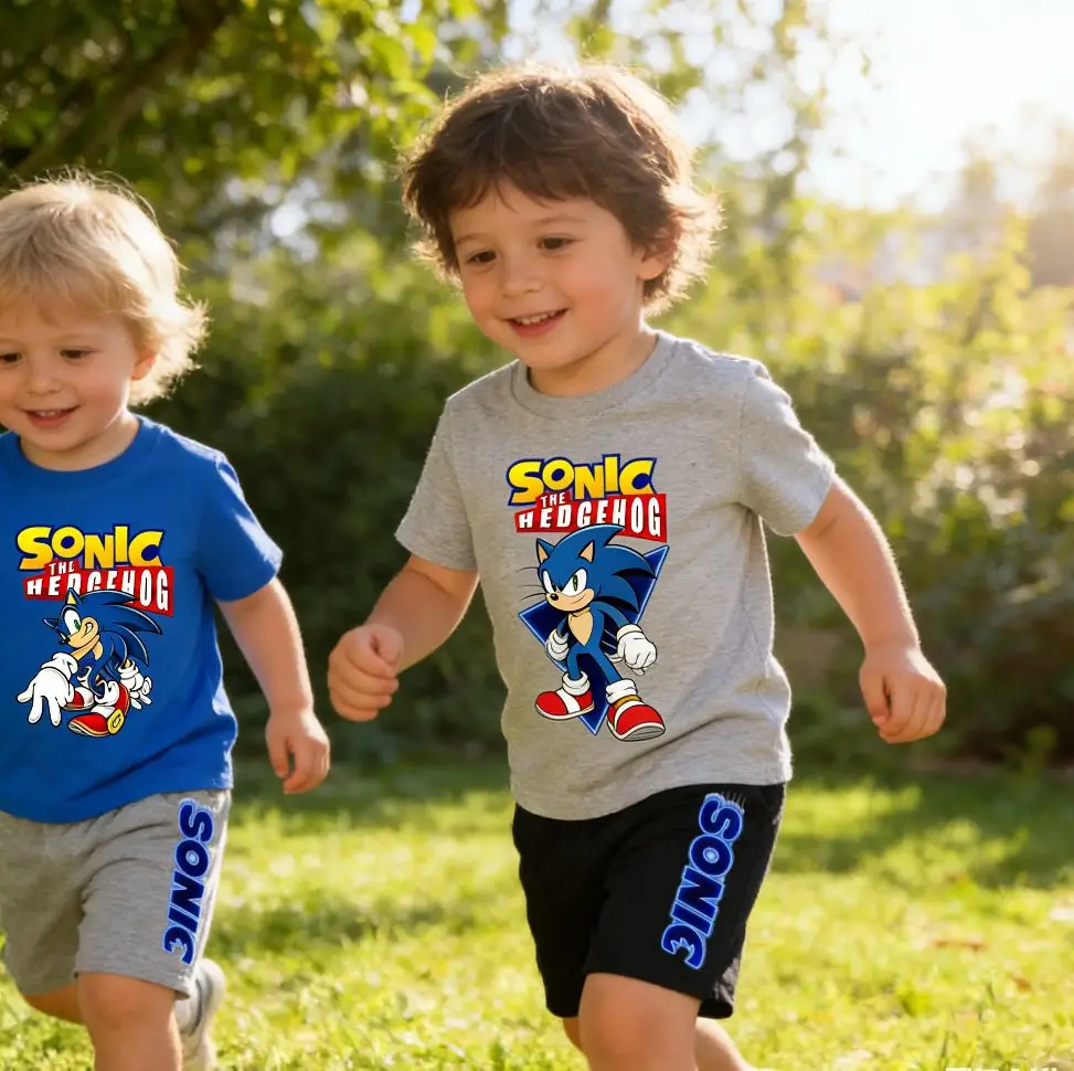 

Summer Blue T-shirts and Shorts for Boys and Girls Aged 3 To13 Featuring a Breathable and Quick-drying Cartoon Cat Sports Outfit
