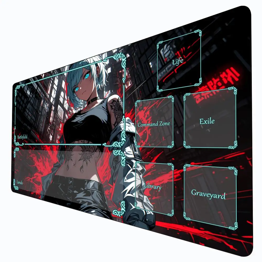 

Magic Card Gaming Mat with zone Cyber style anime girl mtg playmat desk mat Commander Playmat suitable for game gathering