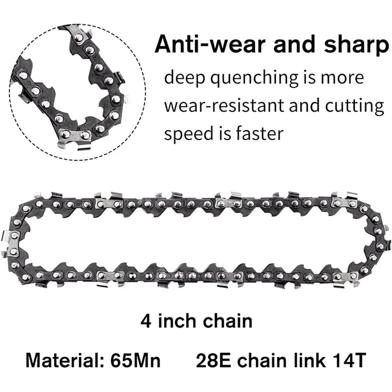 4Pcs Mini Chainsaw Chain 4 Inch Guide Saw Chain 1/4 LP Pitch, 28 Sections For Electric Protable Handheld Chain Saw Easy Install