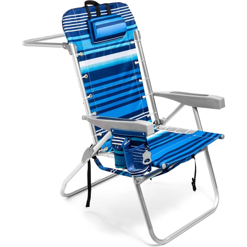 

Folding Tall Backpack Beach Chair with 5 Positions, Towel Bar, Cooler and Storage Pouch, Cup Holder and Phone Holder