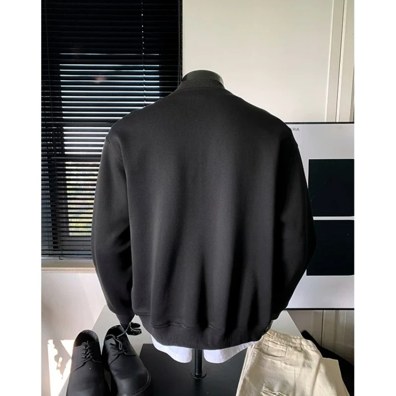 Men Cartoon Dog Embroidery Baseball Jacket Stand Collar Button‑Up Loose Casual Sweatshirt Cardigan Streetwear Male Outer Coat