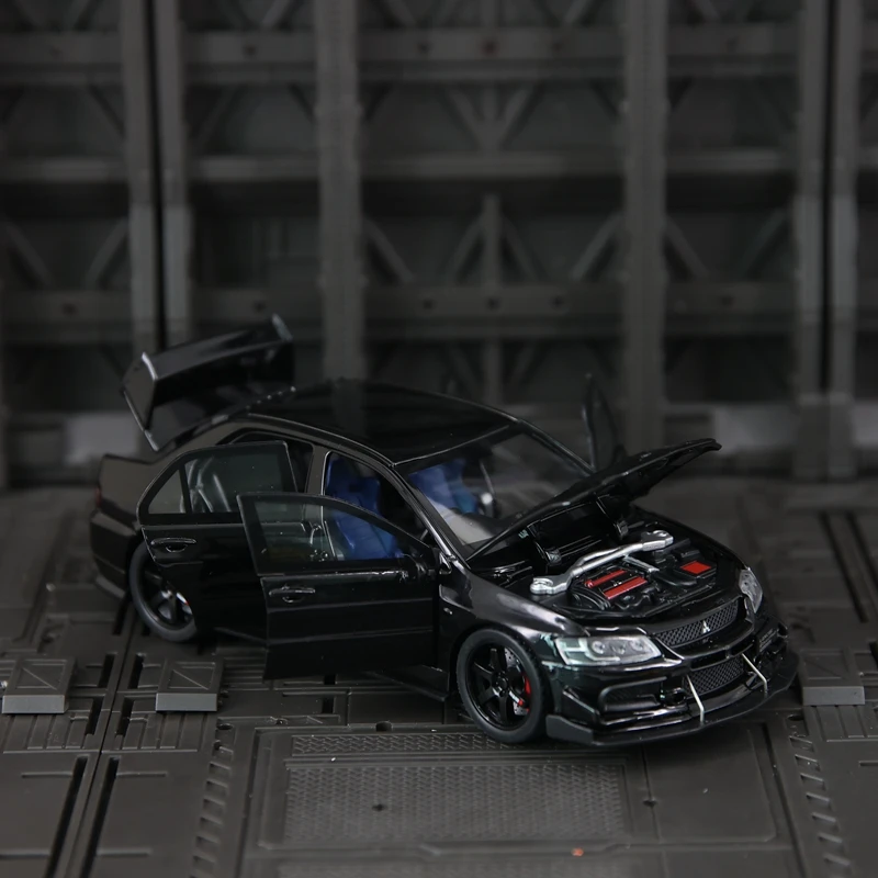 1: 32 Mitsubishi EVO 9 modelo de carro de corrida em liga coleção de ornamentos, portas e capô do motor, porta-malas pode abrir carro de brinquedo