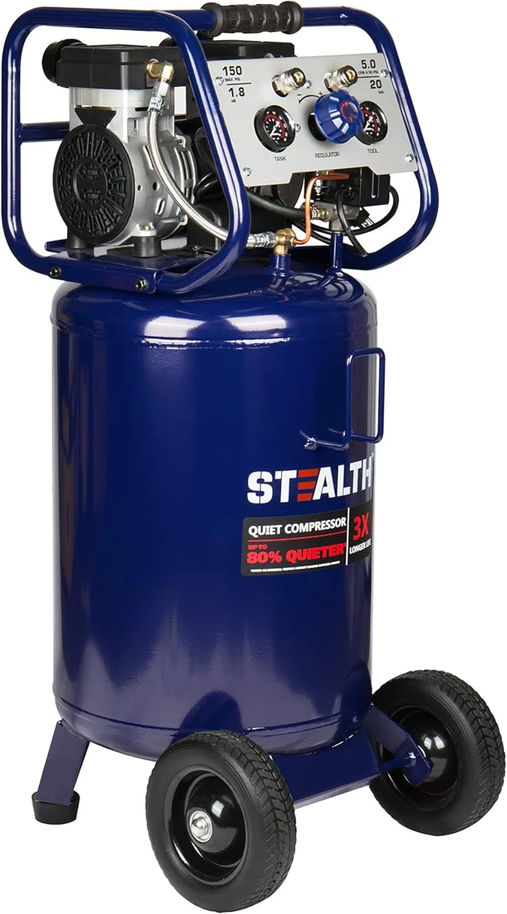 20 Gallon Ultra Quiet Air Compressor,1.8 HP Oil-Free Peak 150 PSI 68 Decibel Air Compressor,5.5 CFM 90 PSI Silent Portable