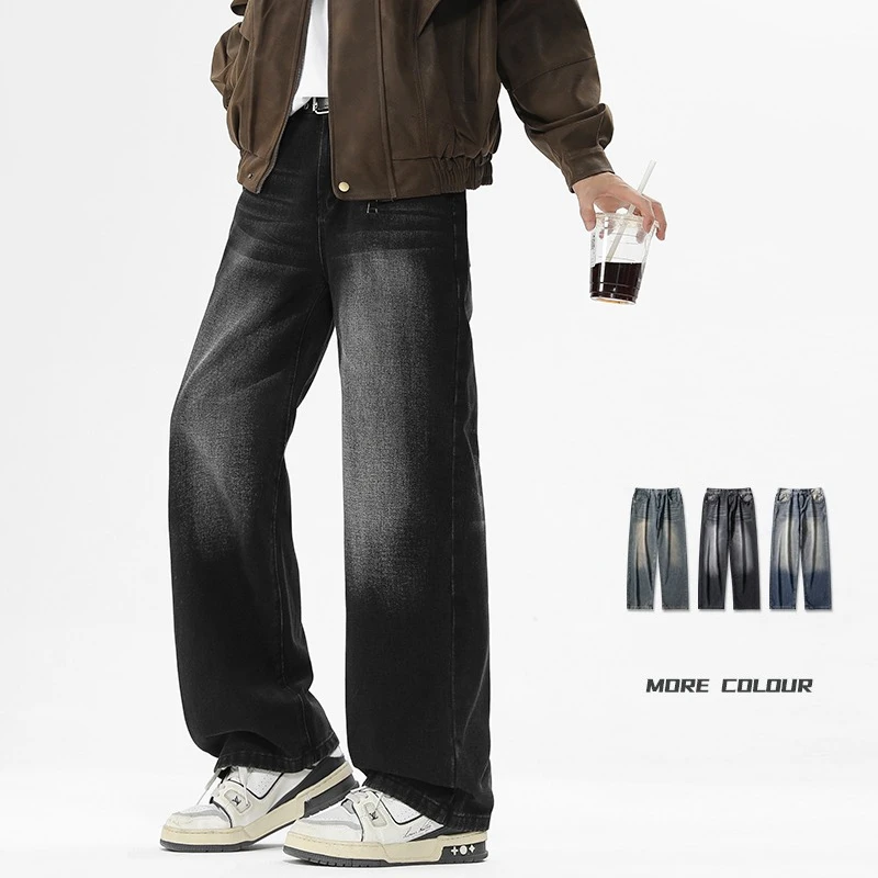

Мужские джинсы с градиентным эффектом, широкие, свободного кроя, в корейском уличном стиле, джинсовые брюки, разноцветные, популярные, универсальные, повседневные брюки 2026 года